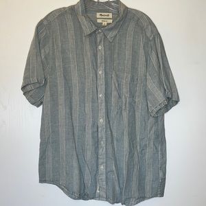 Madewell Linen Button Down Mens Size L NWOT Green Cream Stripes
